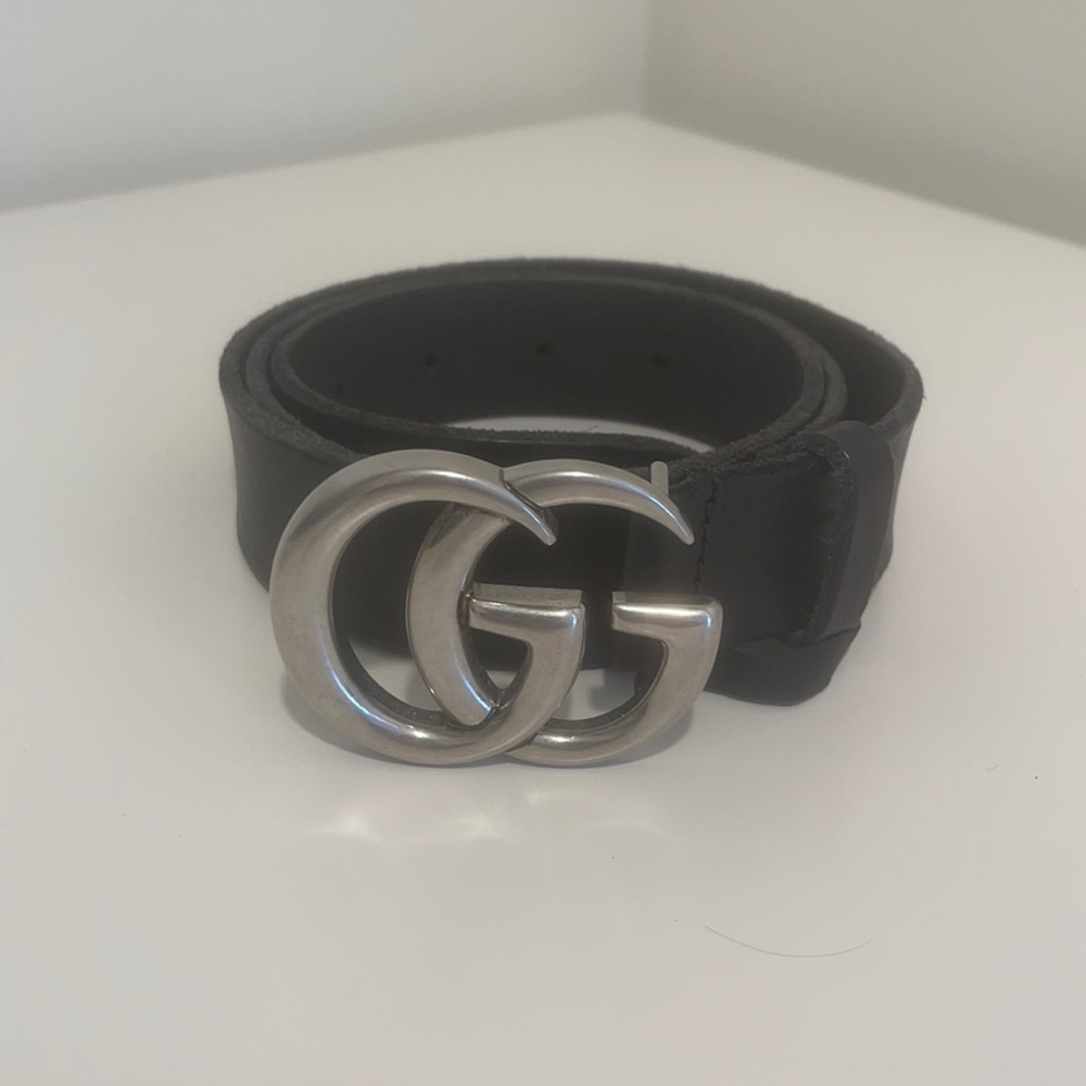 Black Gucci Belt with Silver GG Size 34